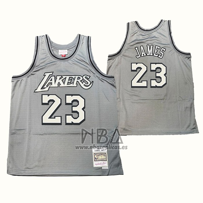 Camiseta Los Angeles Lakers Lebron James NO 23 Mitchell & Ness 1996-97 Gris